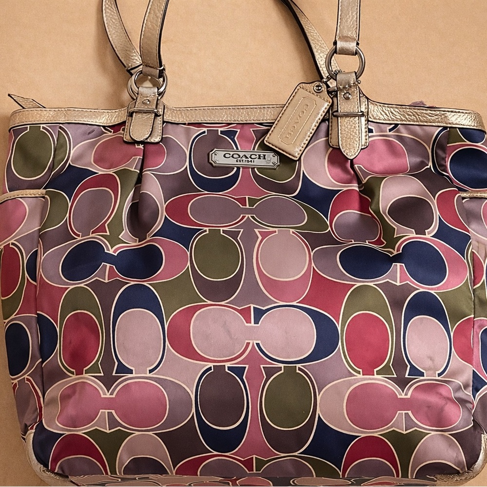 Coach Op Art Multicolor Signature Satin Tote Bag | 2008